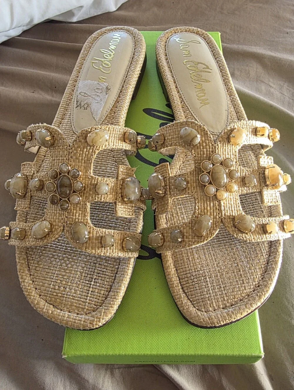 Sam Edelman Bay Ray Slide Sandals bleached beechwood gem 10